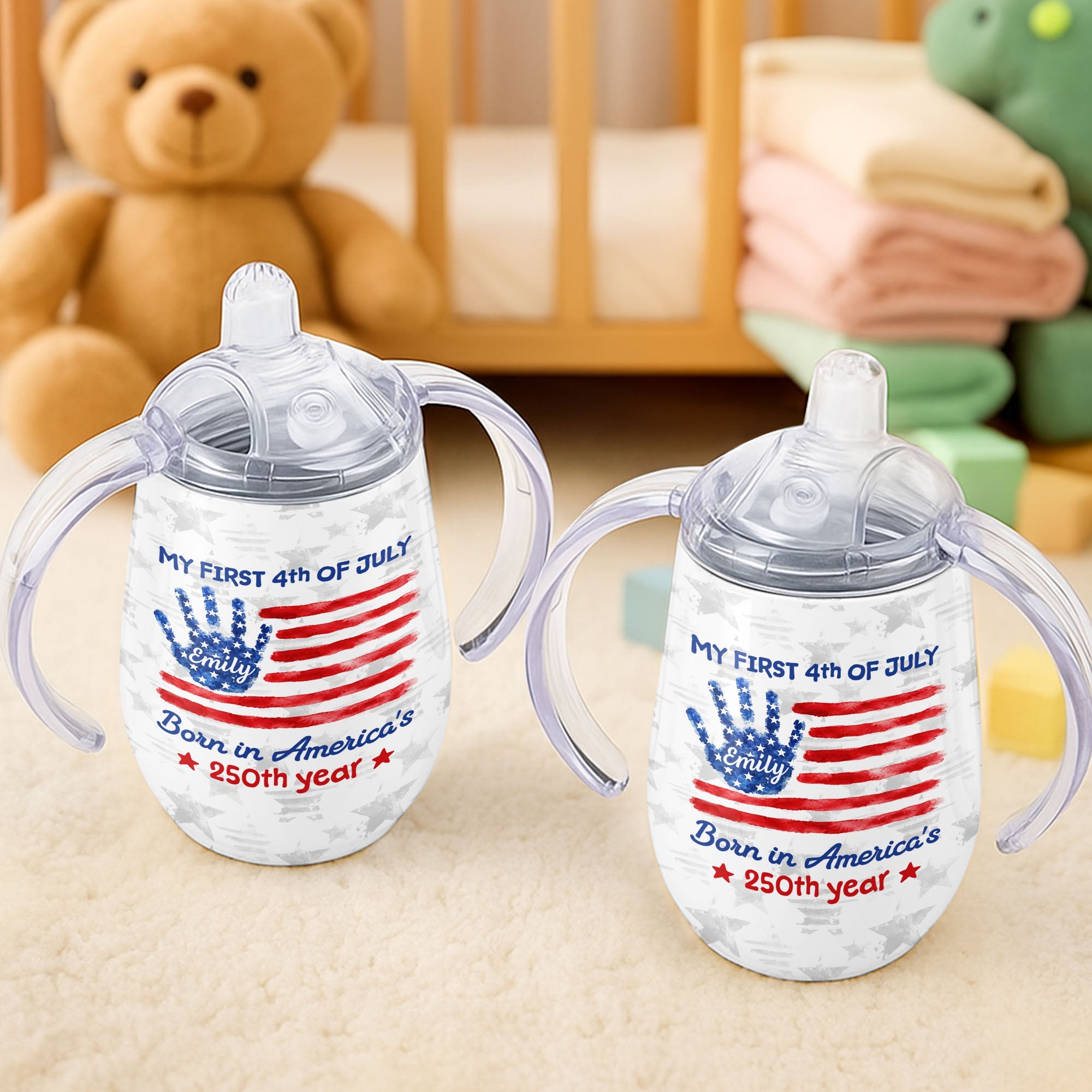 Personalized 4th of July American Flag Sippy Cup Custom Name Gift for Kids Sippy Cup GradoCreations