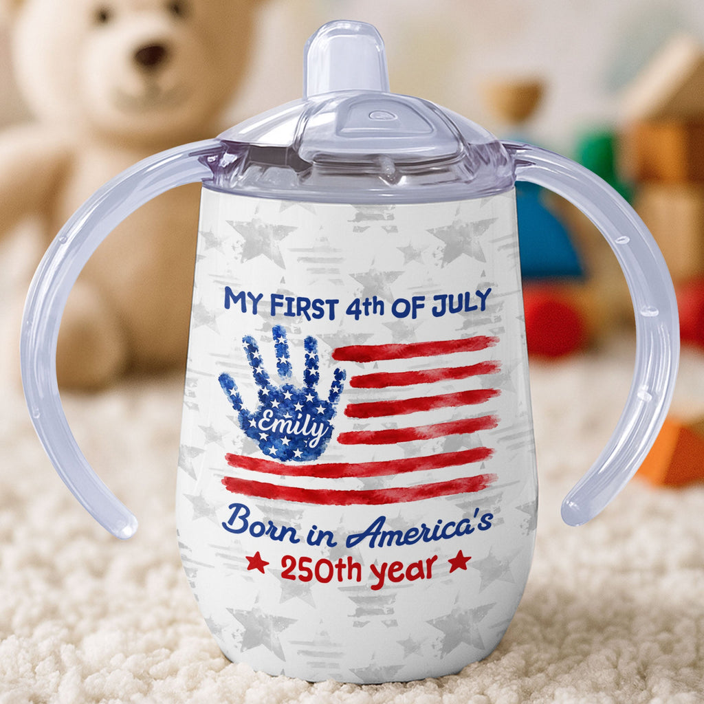 Personalized 4th of July American Flag Sippy Cup Custom Name Gift for Kids Sippy Cup GradoCreations