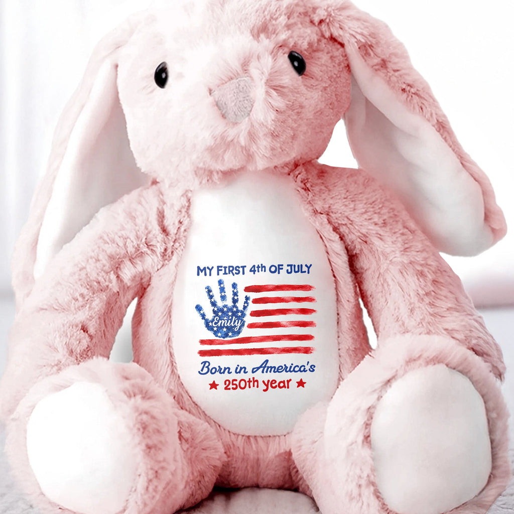 Personalized Stuffed Bunny Custom Name 4th of July Gift for Kids Stuffed Bunny GradoCreations