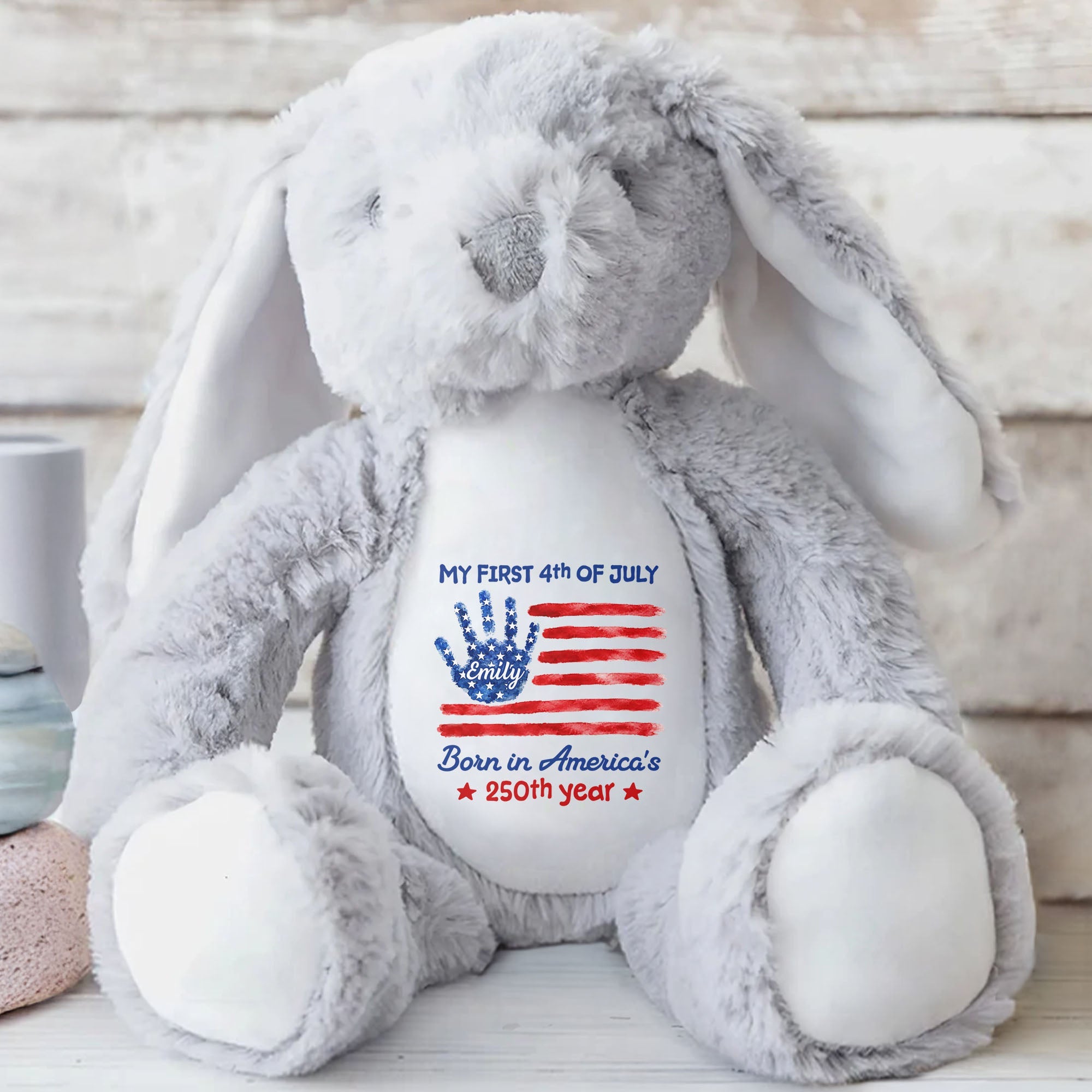 Personalized Stuffed Bunny Custom Name 4th of July Gift for Kids Stuffed Bunny GradoCreations