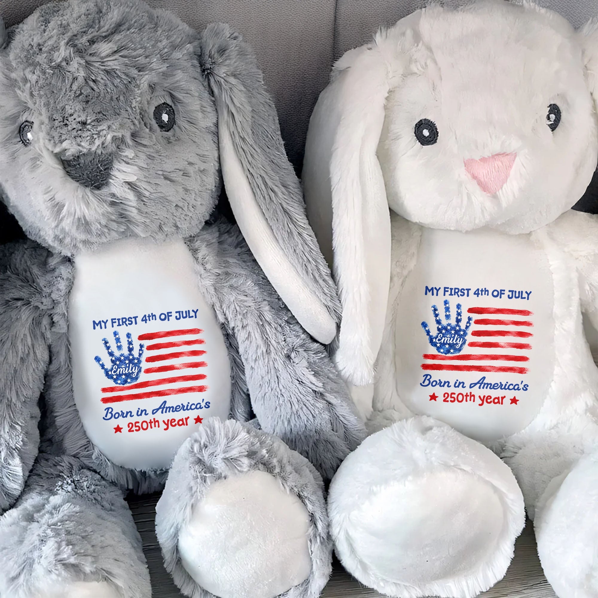 Personalized Stuffed Bunny Custom Name 4th of July Gift for Kids Stuffed Bunny GradoCreations