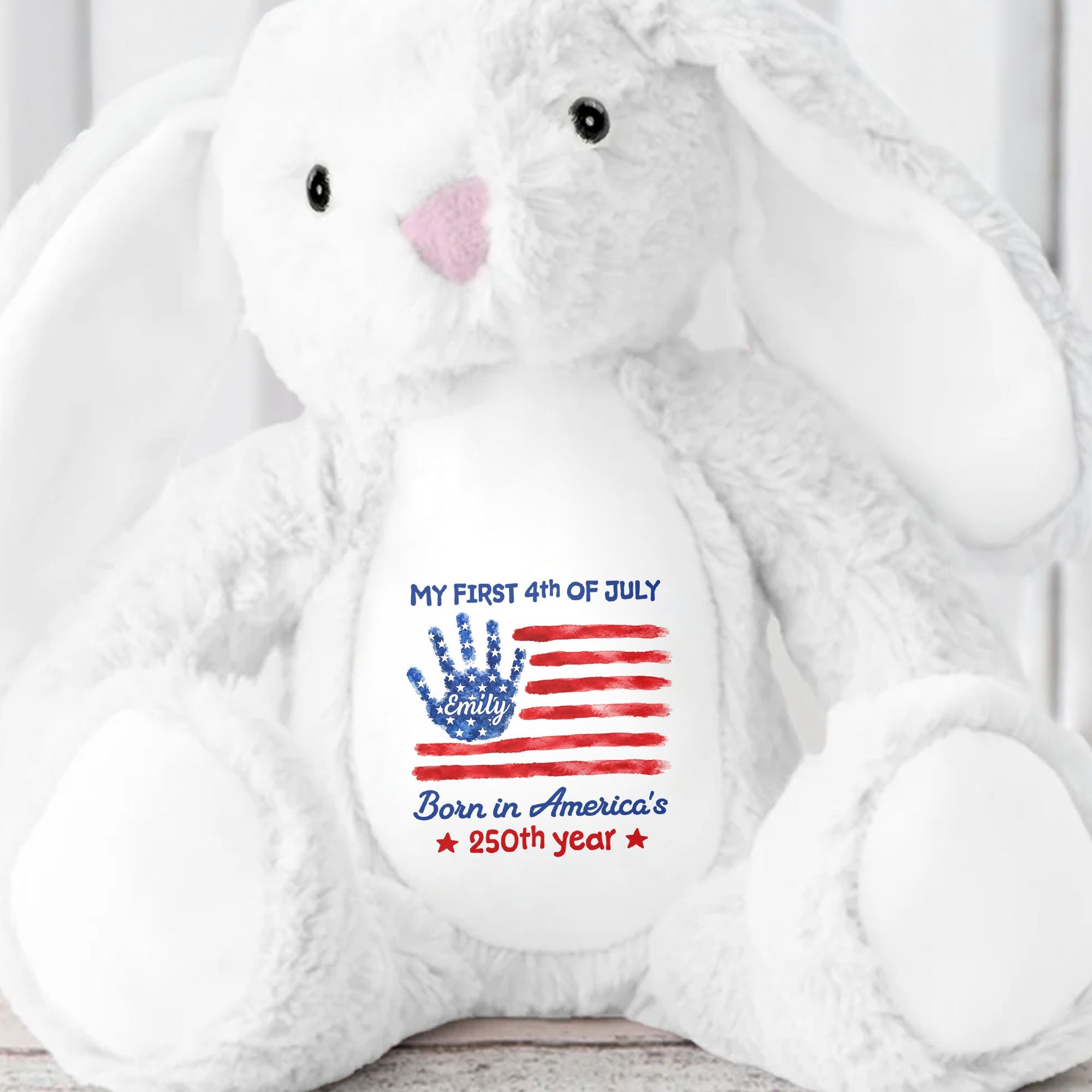 Personalized Stuffed Bunny Custom Name 4th of July Gift for Kids Stuffed Bunny GradoCreations