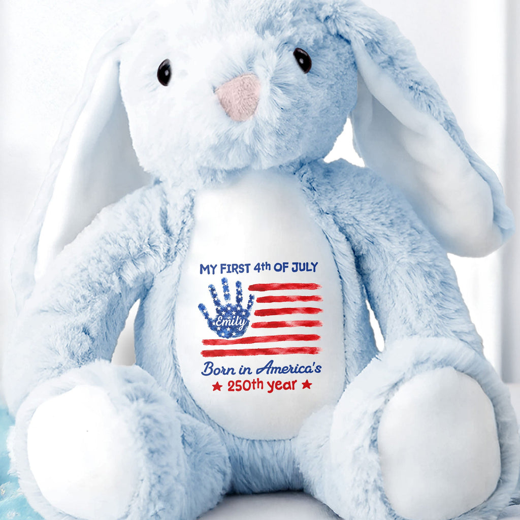 Personalized Stuffed Bunny Custom Name 4th of July Gift for Kids Stuffed Bunny GradoCreations