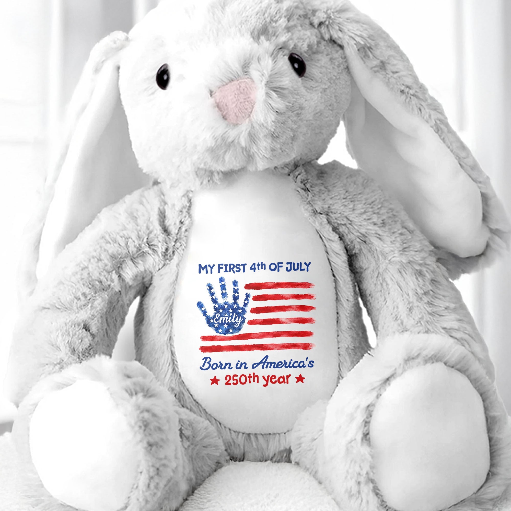 Personalized Stuffed Bunny Custom Name 4th of July Gift for Kids Stuffed Bunny GradoCreations