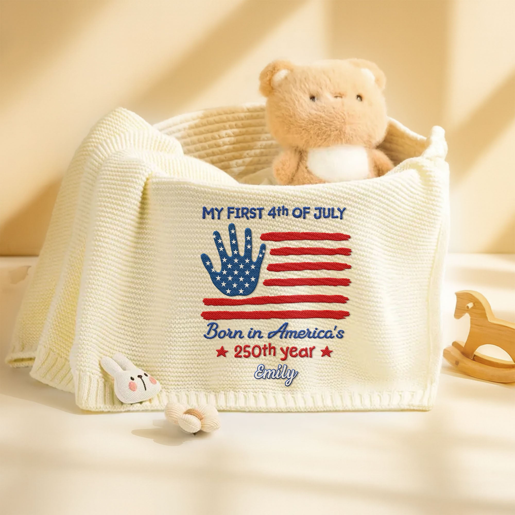 Personalized Baby Blanket Custom Name Flag Design 4th Of July Gift Baby Blanket GradoCreations