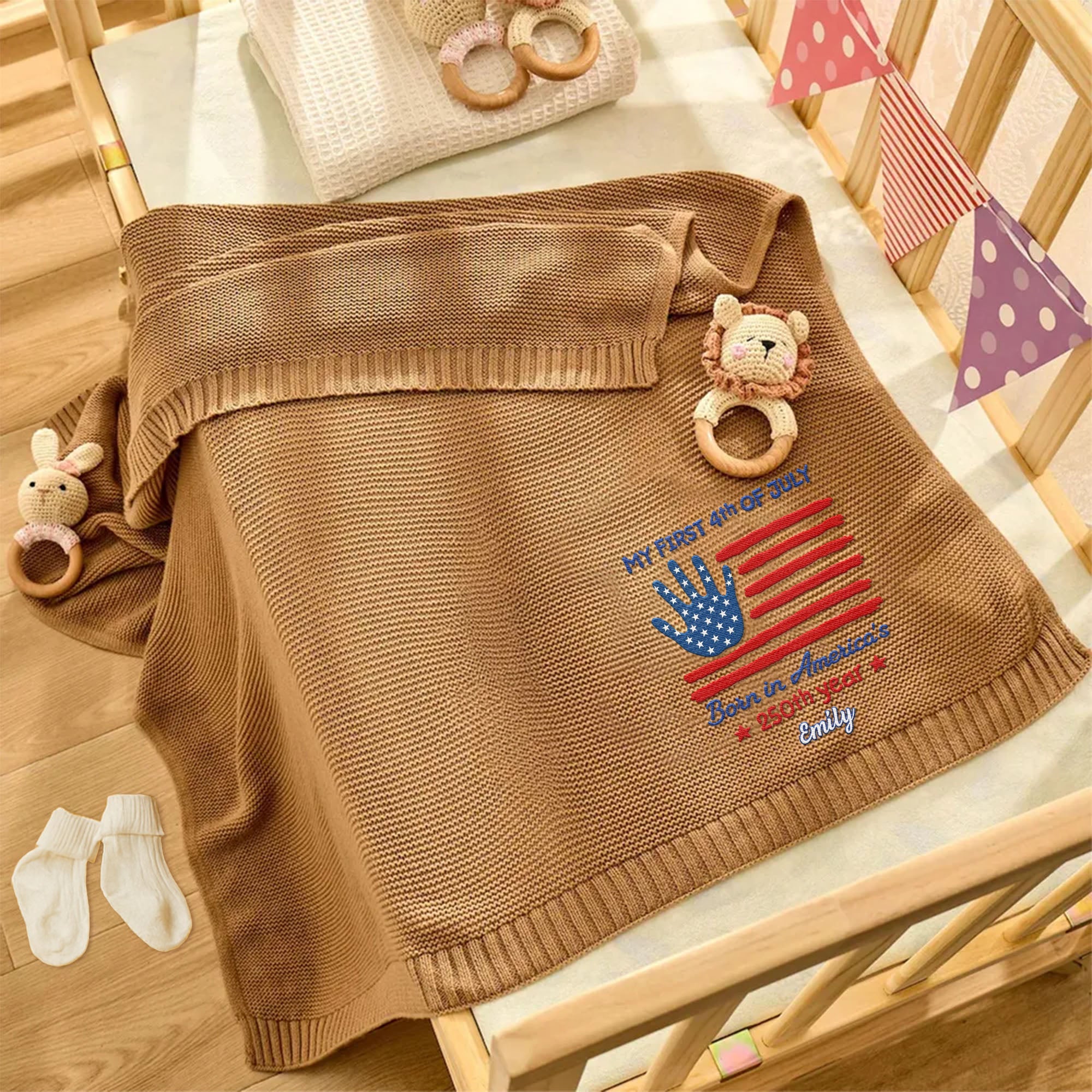 Personalized Baby Blanket Custom Name Flag Design 4th Of July Gift Baby Blanket GradoCreations