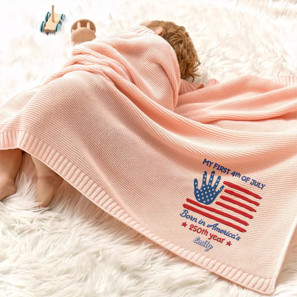 Personalized Baby Blanket Custom Name Flag Design 4th Of July Gift Baby Blanket GradoCreations