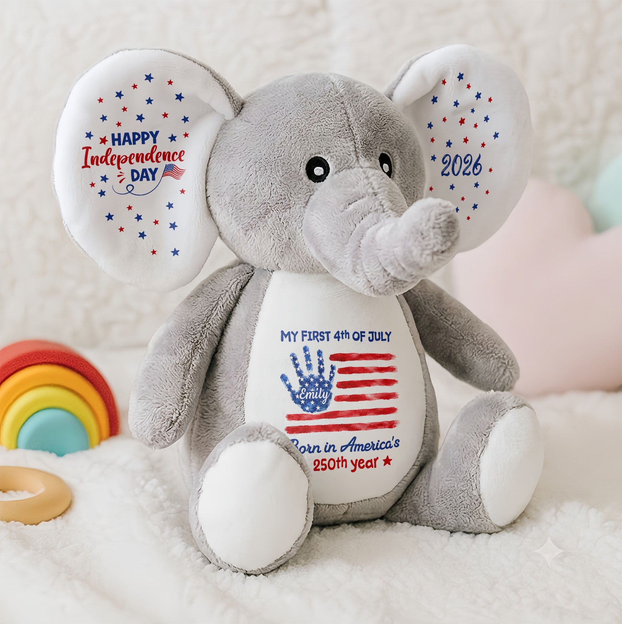 Personalized Elephant Stuffed Animal Custom Name Gift for Kids Elephant Doll GradoCreations