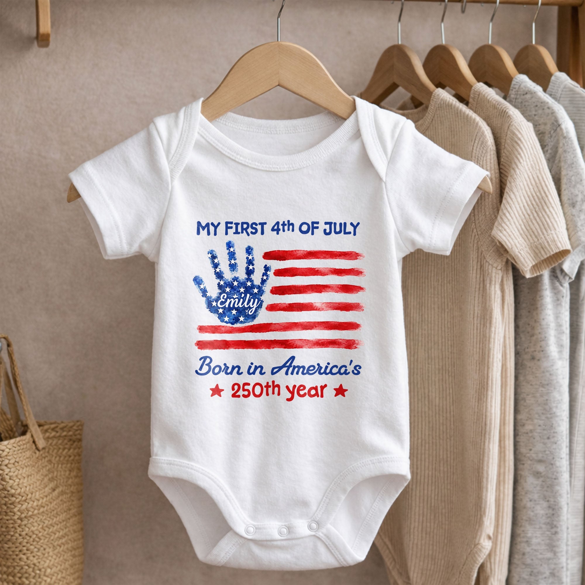 Personalized 4th of July Handprint Baby Onesie Custom Name Gift Baby Onesie GradoCreations