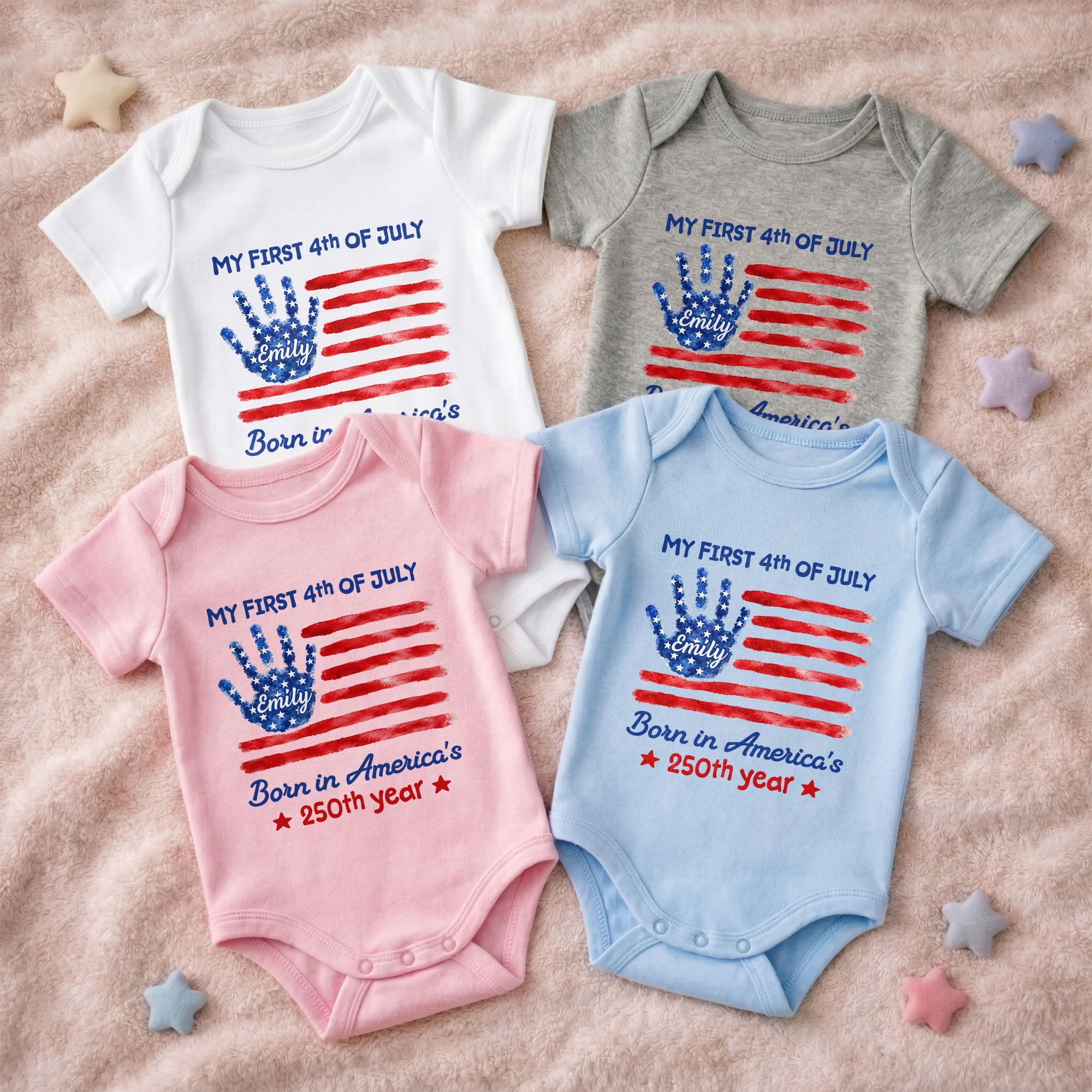 Personalized 4th of July Handprint Baby Onesie Custom Name Gift Baby Onesie GradoCreations