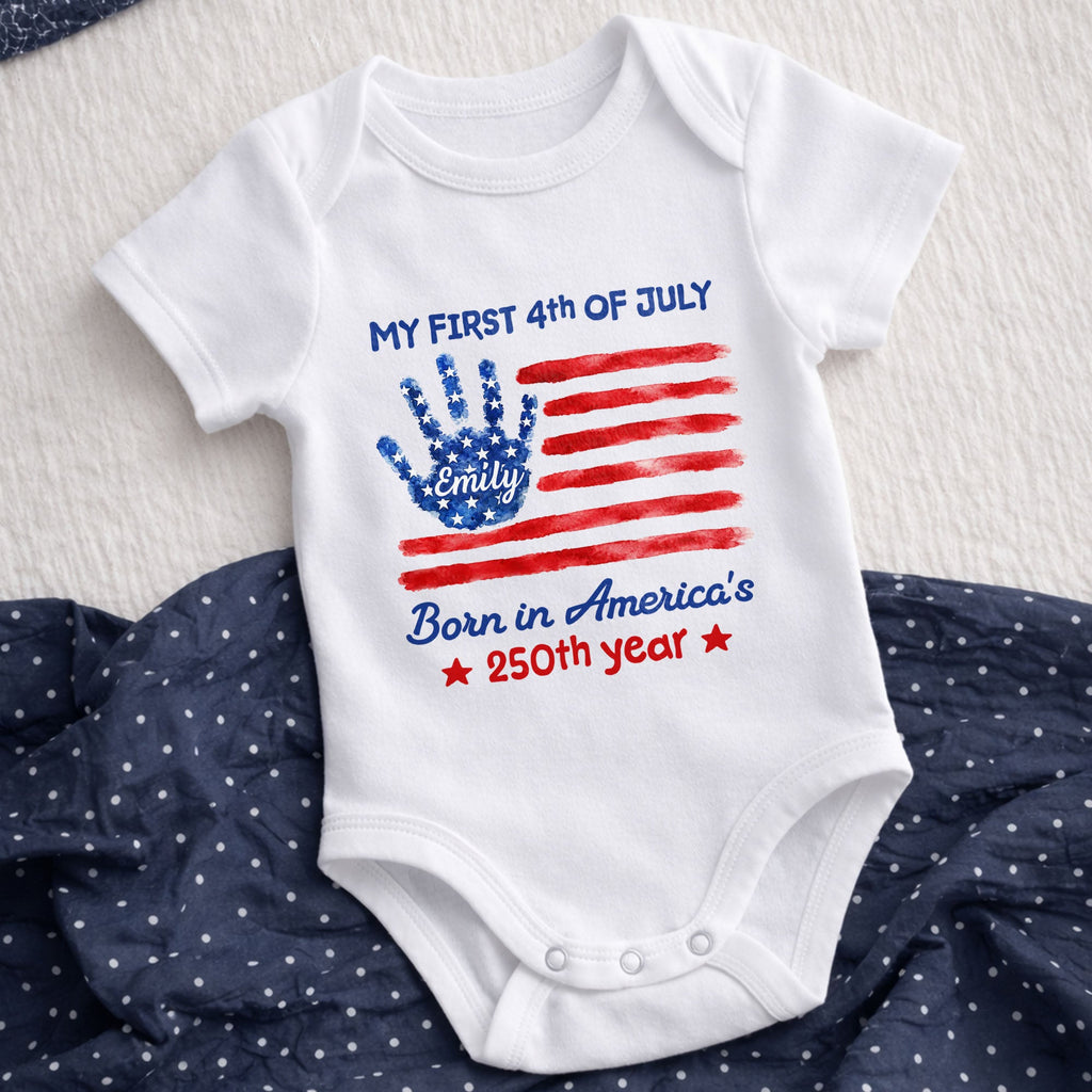 Personalized 4th of July Handprint Baby Onesie Custom Name Gift Baby Onesie GradoCreations