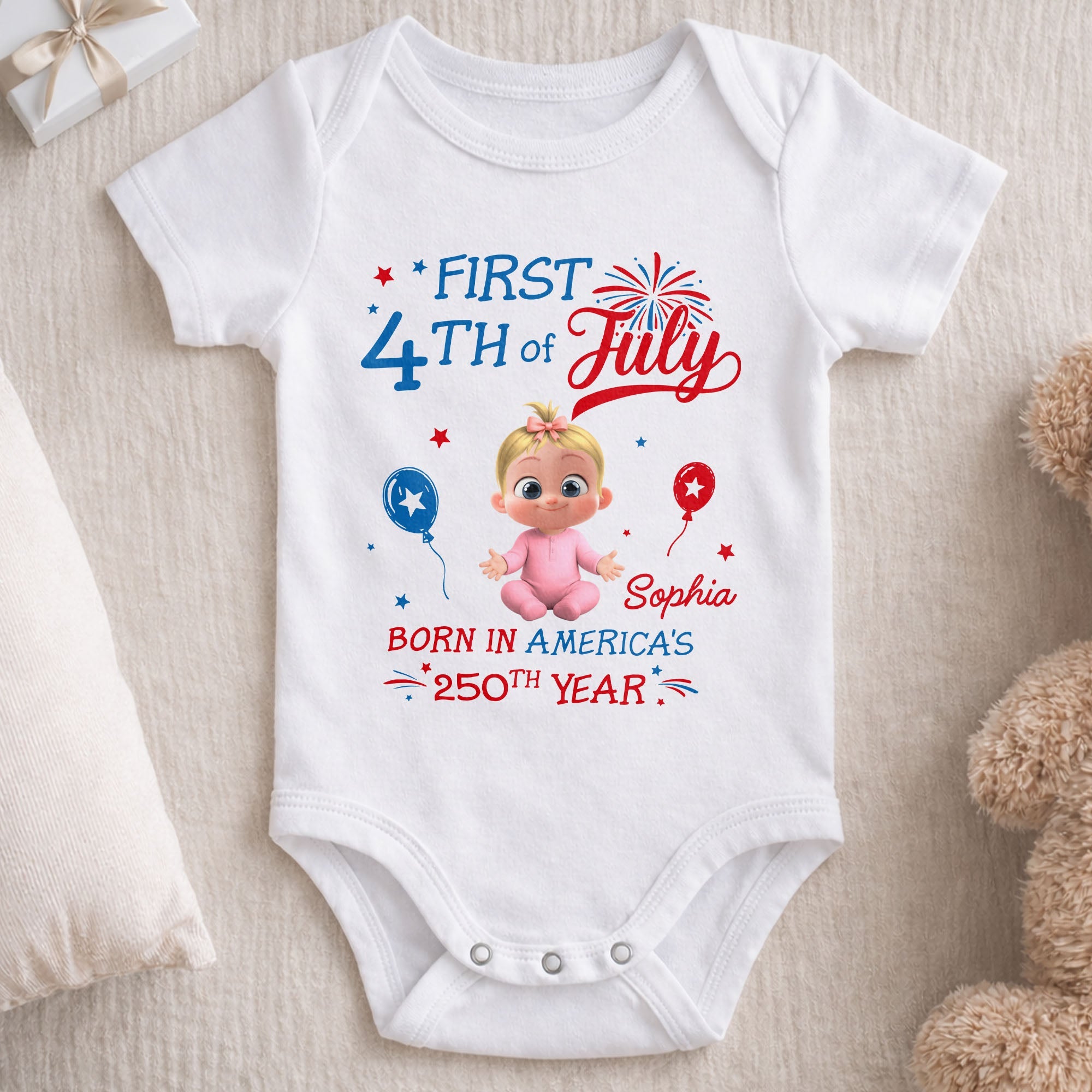 Personalized Baby Onesie 4th of July Custom Name Gift for Kids Baby Onesie GradoCreations