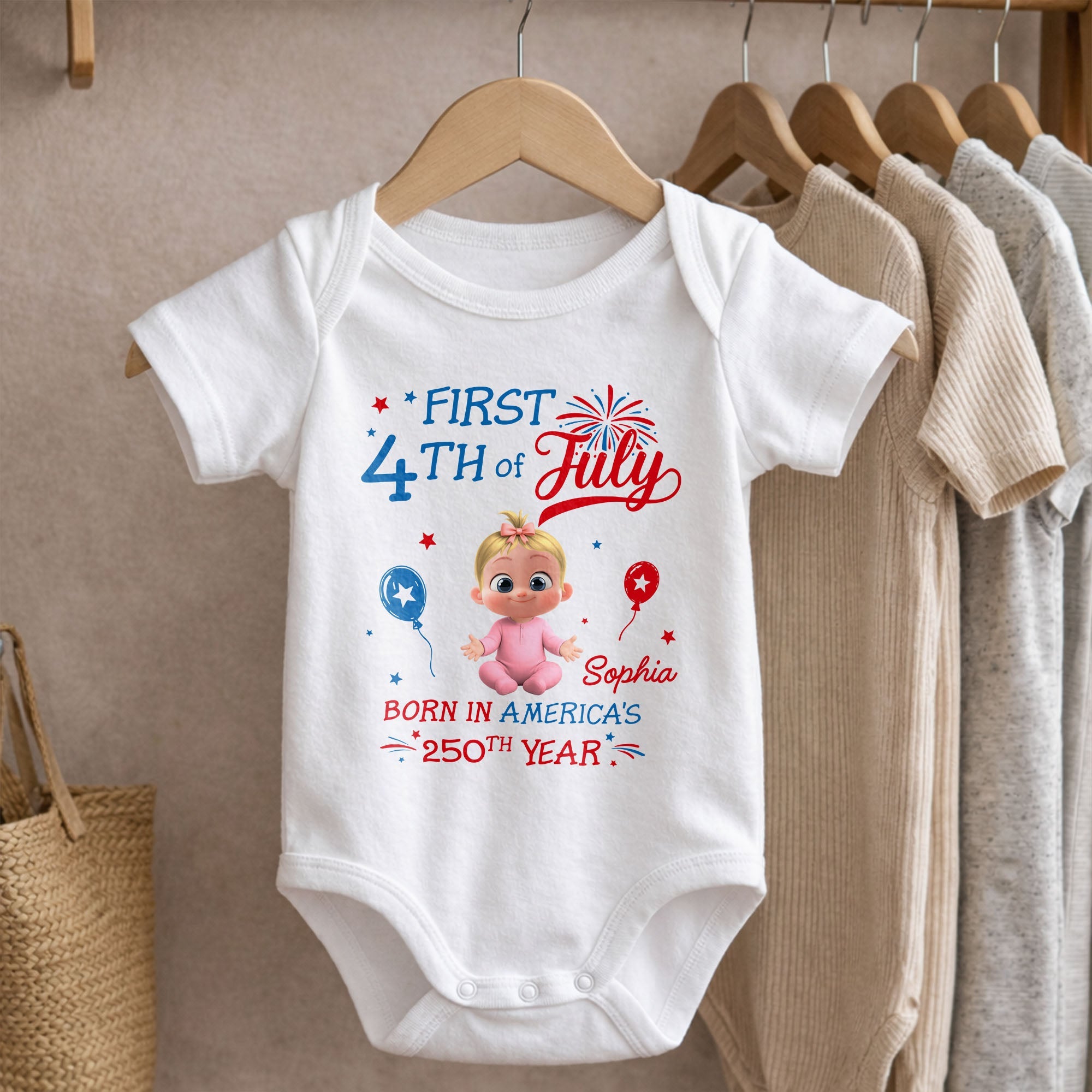 Personalized Baby Onesie 4th of July Custom Name Gift for Kids Baby Onesie GradoCreations