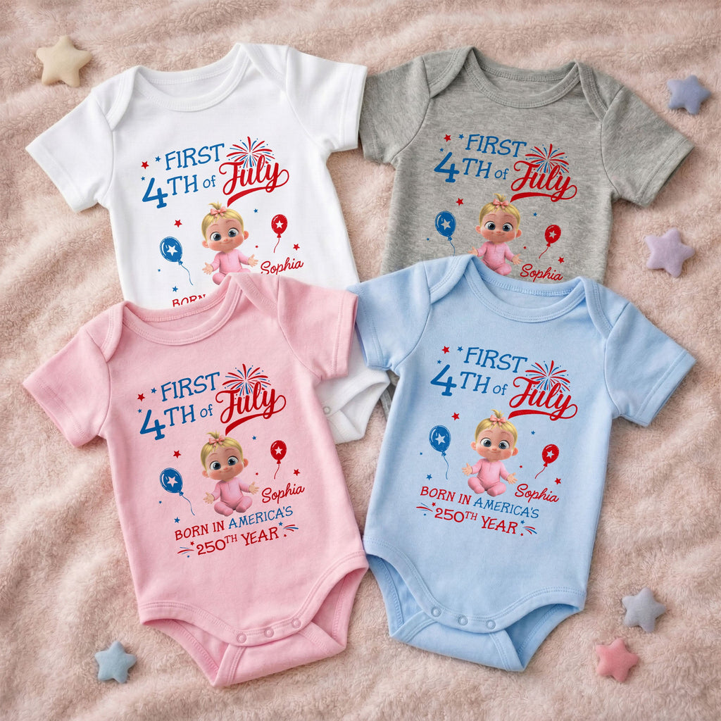 Personalized Baby Onesie 4th of July Custom Name Gift for Kids Baby Onesie GradoCreations