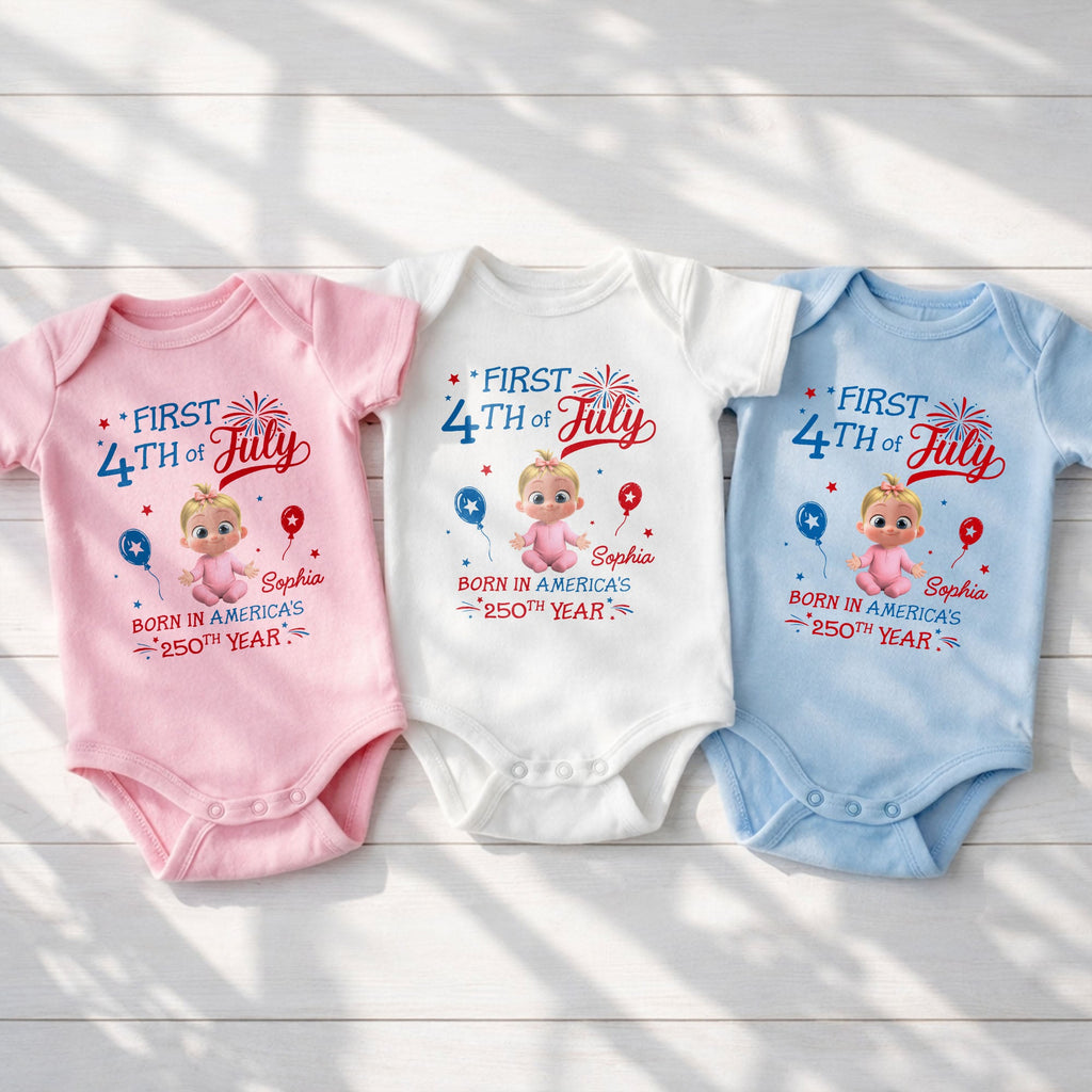 Personalized Baby Onesie 4th of July Custom Name Gift for Kids Baby Onesie GradoCreations