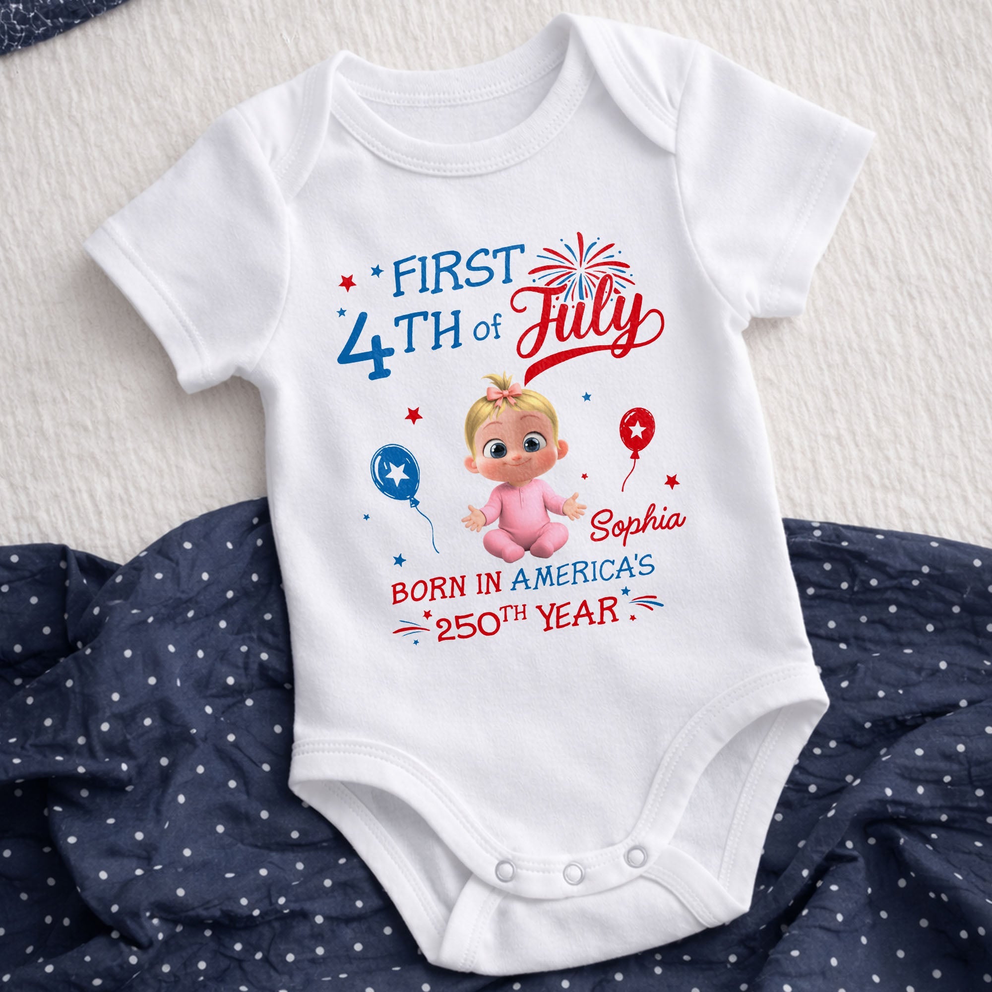 Personalized Baby Onesie 4th of July Custom Name Gift for Kids Baby Onesie GradoCreations