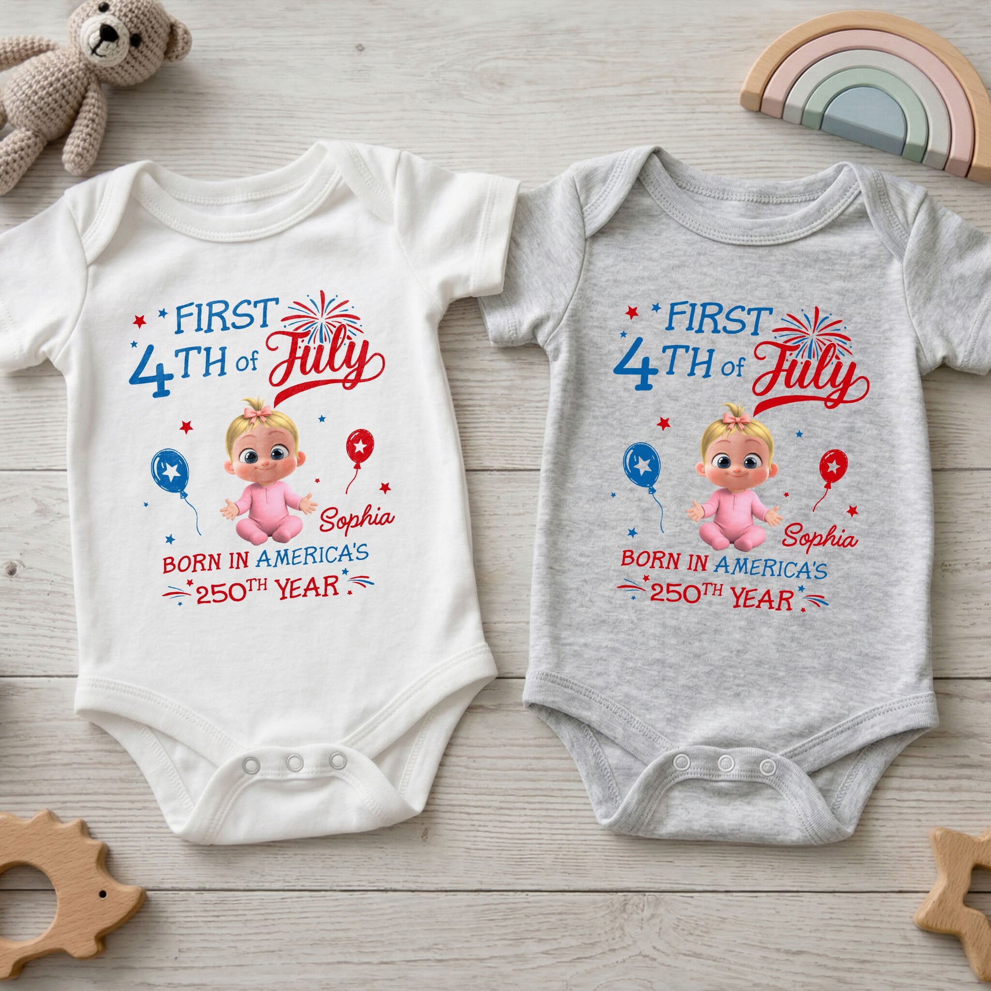 Personalized Baby Onesie 4th of July Custom Name Gift for Kids Baby Onesie GradoCreations