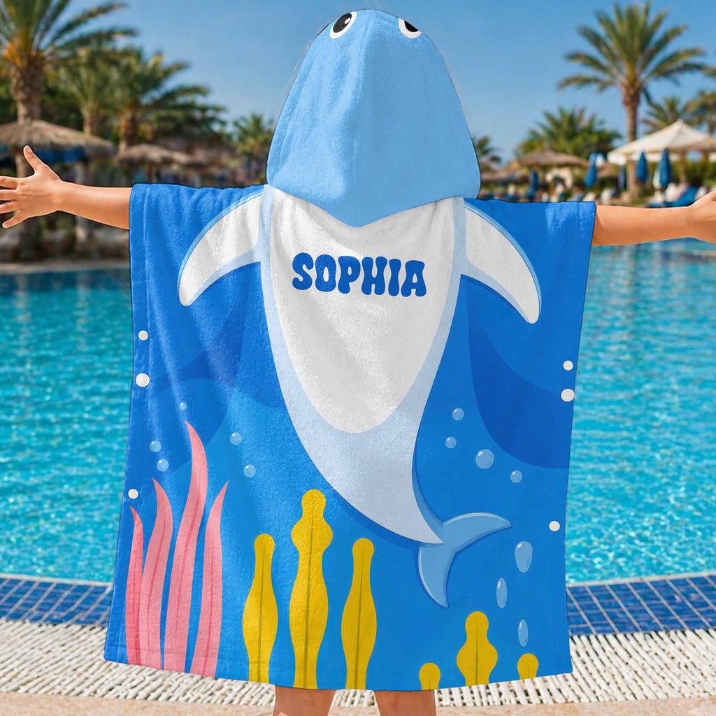 Personalized Kids Hooded Beach Towel Custom Seaweed Shark Gift for Girls, Boys Kids Hooded Beach Towel GradoCreations