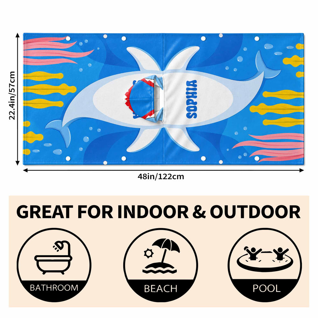 Personalized Kids Hooded Beach Towel Custom Seaweed Shark Gift for Girls, Boys Kids Hooded Beach Towel GradoCreations