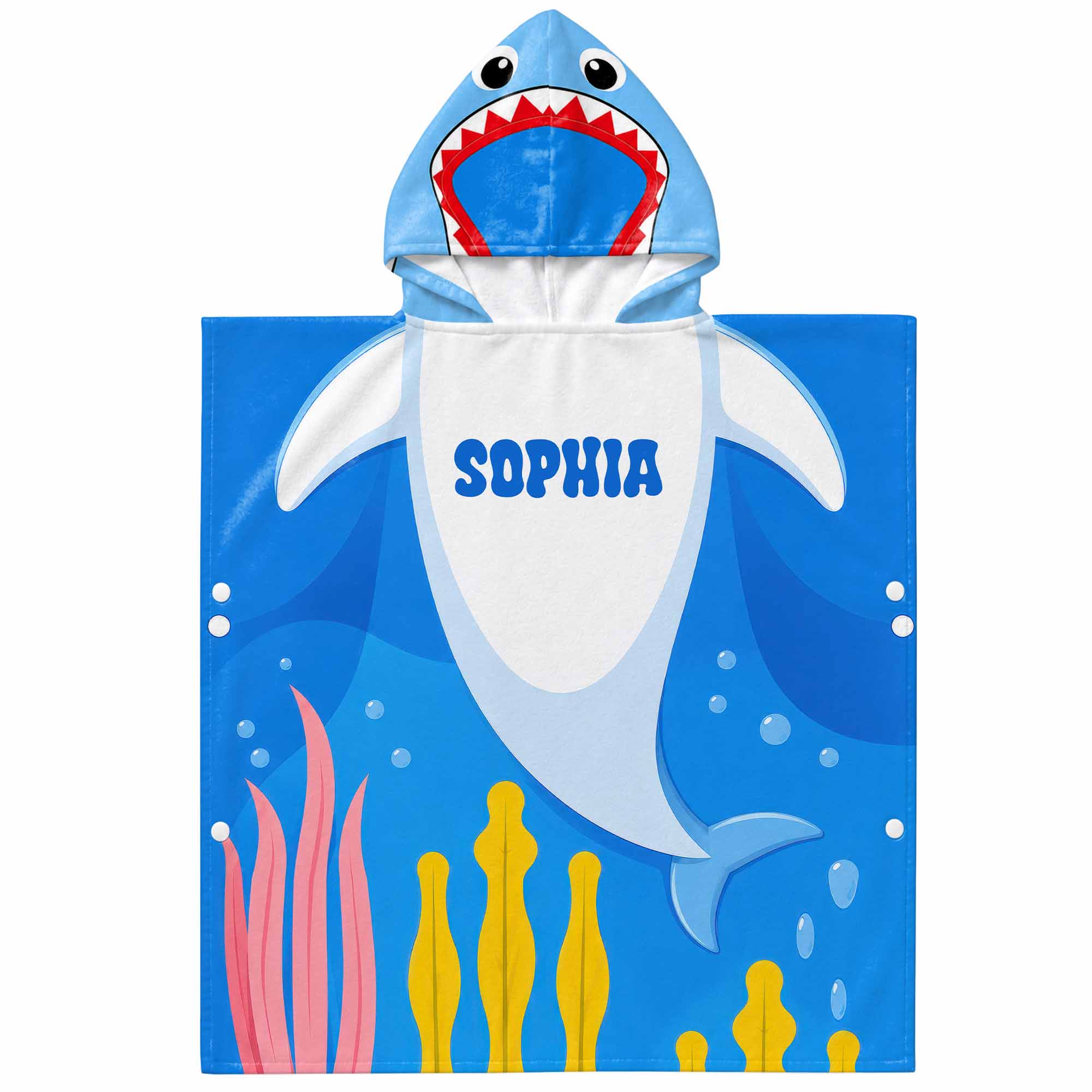 Personalized Kids Hooded Beach Towel Custom Seaweed Shark Gift for Girls, Boys Kids Hooded Beach Towel GradoCreations