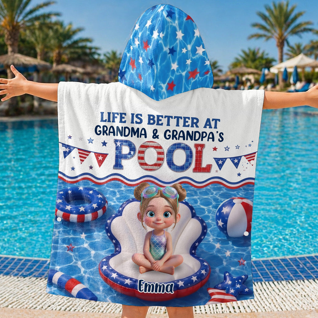Personalized Kids Hooded Beach Towel Custom Name Stars Stripes Kids Hooded Beach Towel GradoCreations