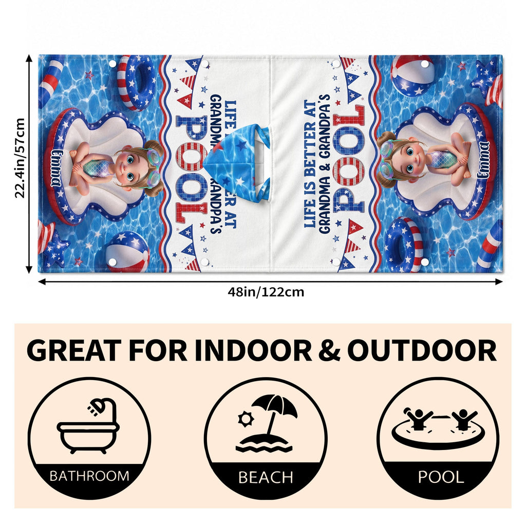 Personalized Kids Hooded Beach Towel Custom Name Stars Stripes Kids Hooded Beach Towel GradoCreations