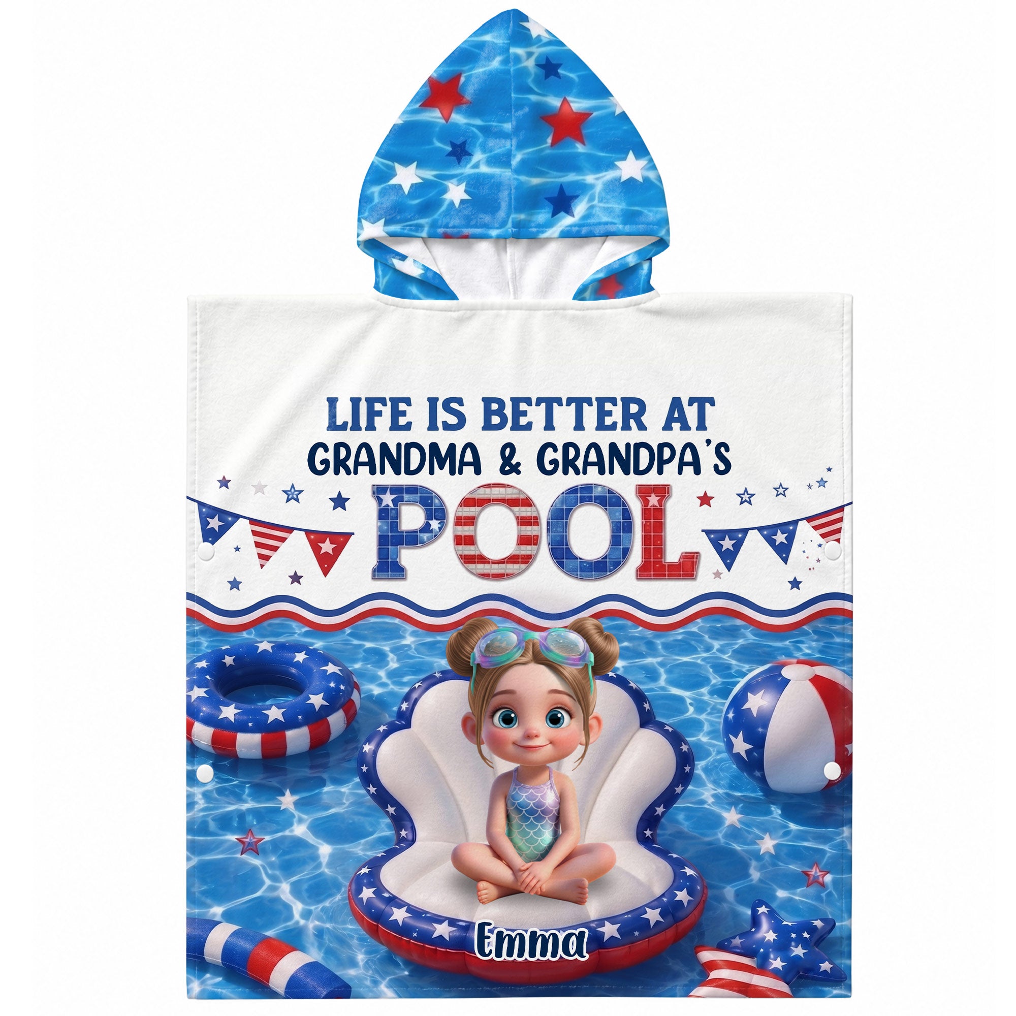 Personalized Kids Hooded Beach Towel Custom Name Stars Stripes Kids Hooded Beach Towel GradoCreations
