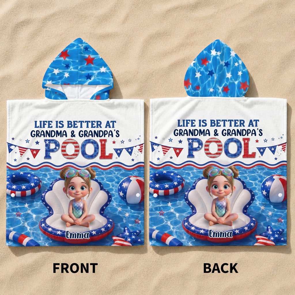 Personalized Kids Hooded Beach Towel Custom Name Stars Stripes Kids Hooded Beach Towel GradoCreations