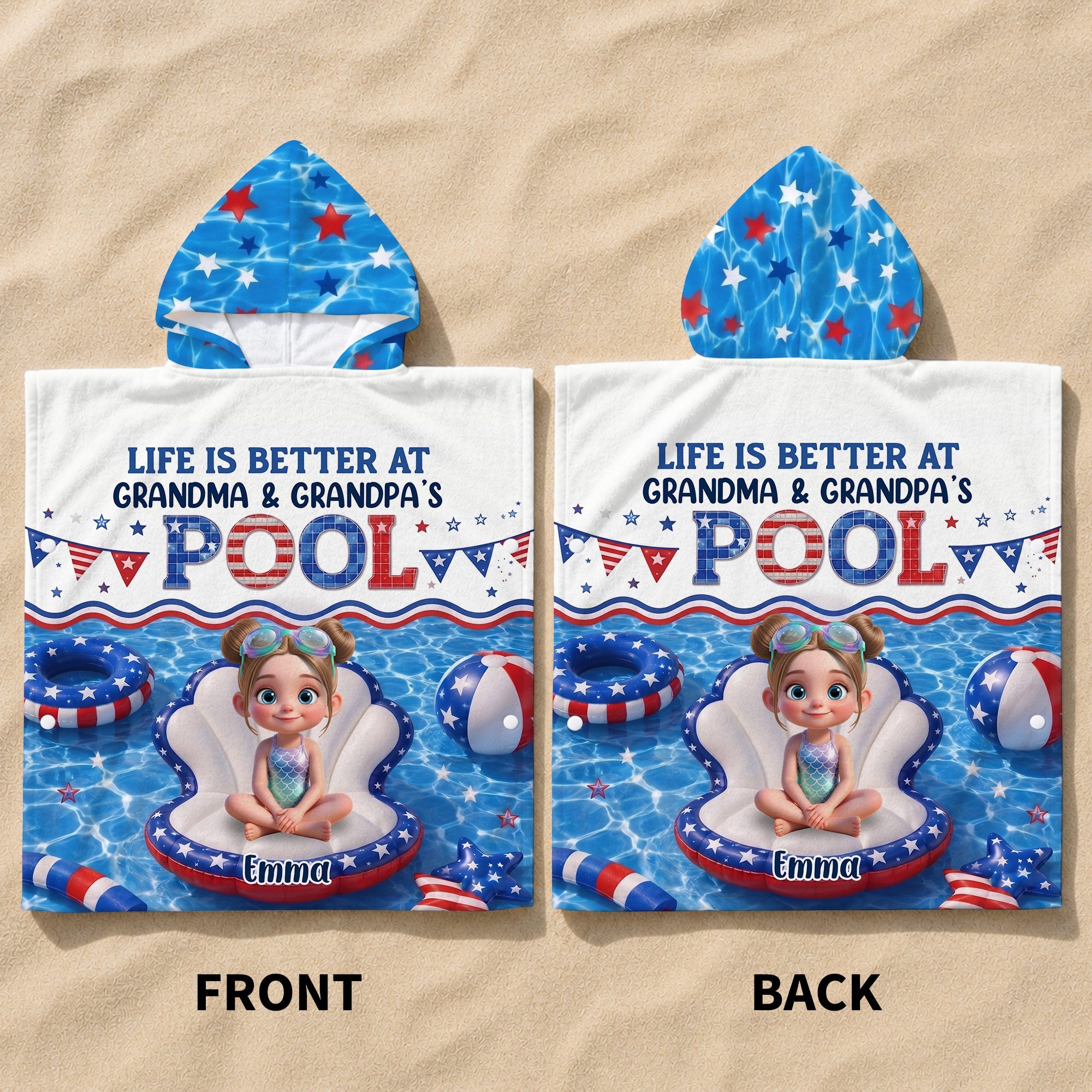 Personalized Kids Hooded Beach Towel Custom Name Stars Stripes Kids Hooded Beach Towel GradoCreations