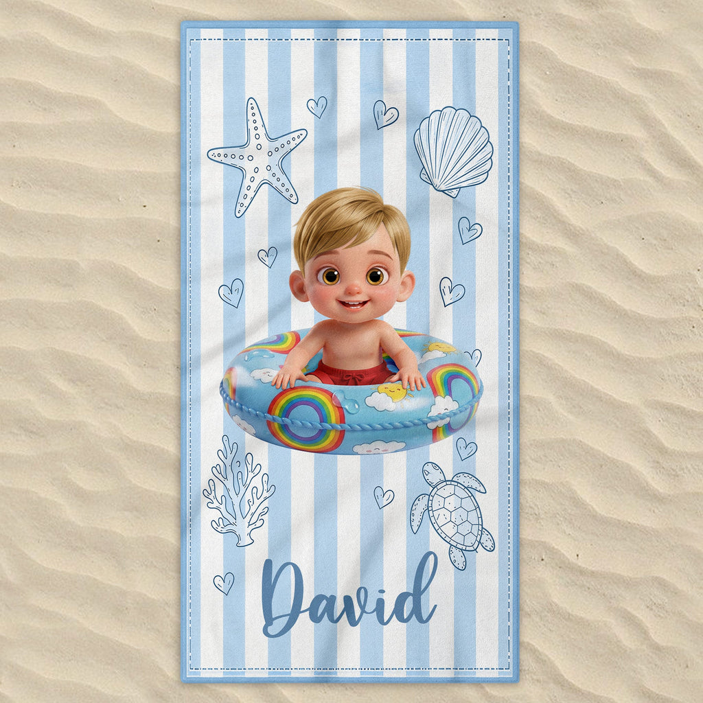 Personalized Beach Towel for Kids Custom Name Colorful Sea Animals Beach Towels GradoCreations