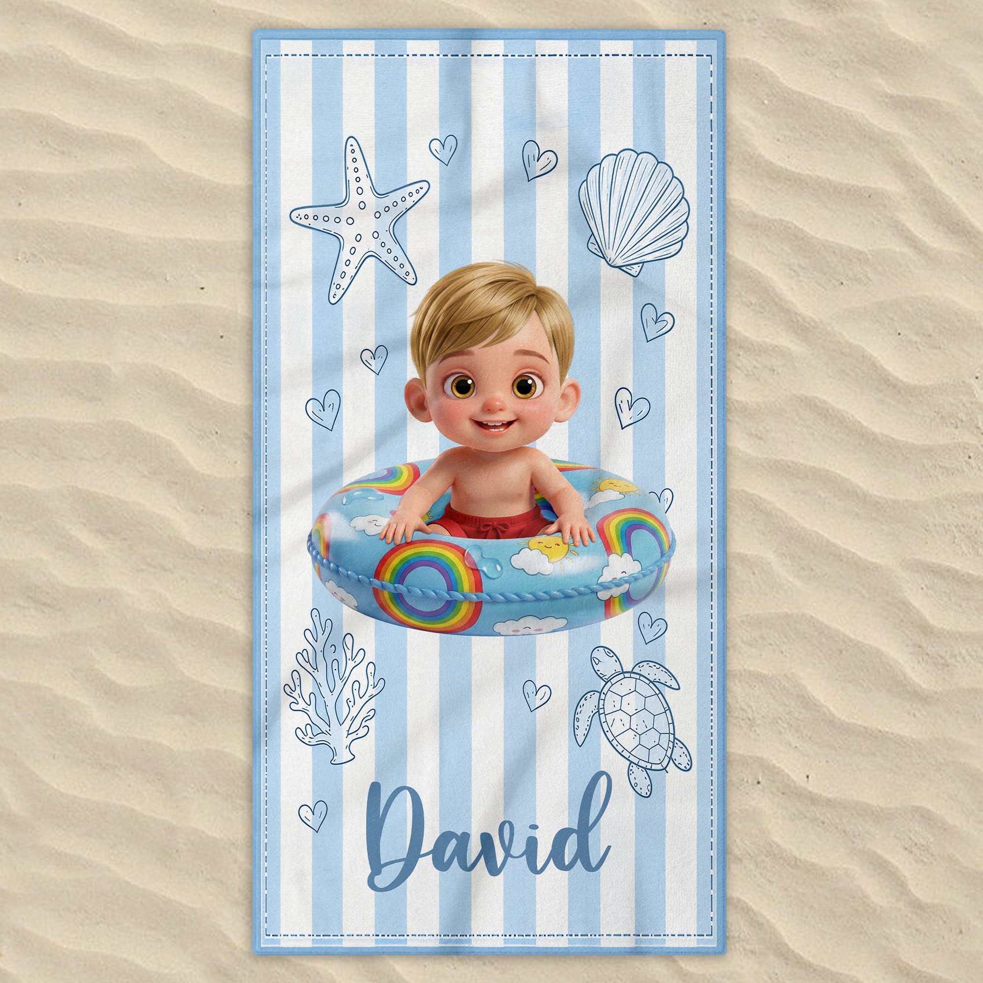 Personalized Beach Towel for Kids Custom Name Colorful Sea Animals Beach Towels GradoCreations