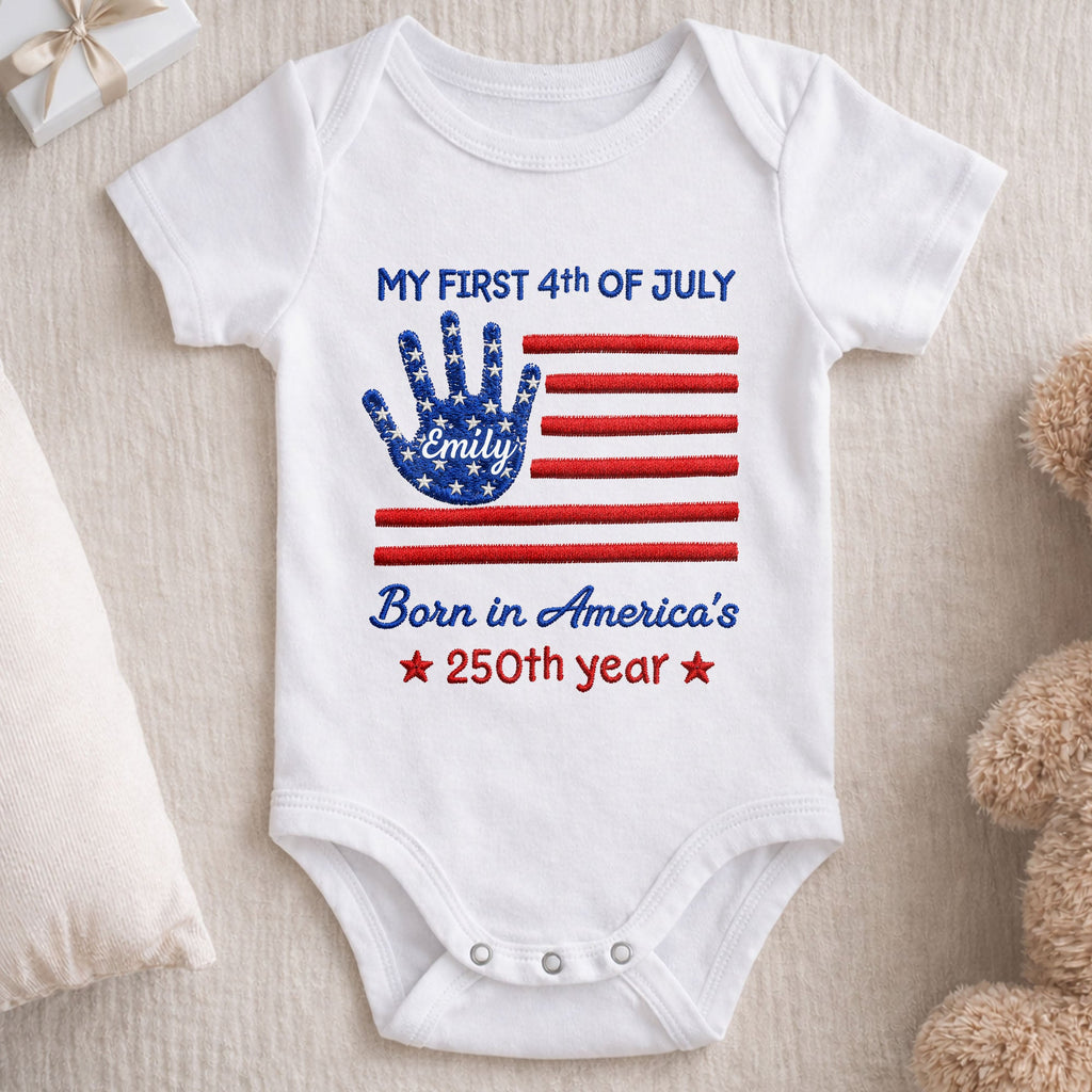Personalized 4th of July Baby Onesie Custom Handprint Gift Baby Onesie GradoCreations