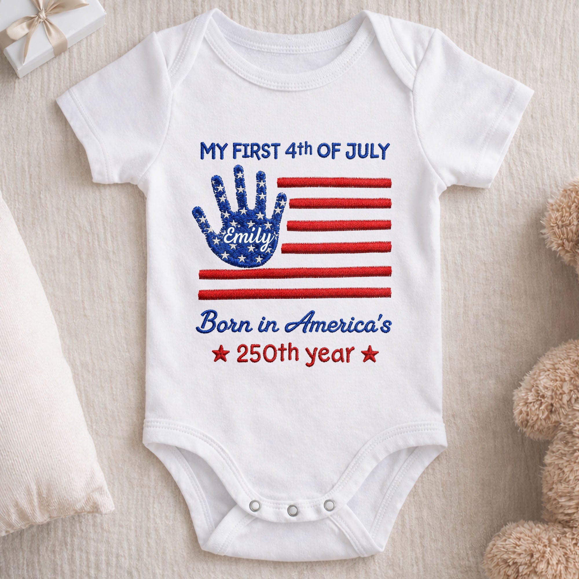 Personalized 4th of July Baby Onesie Custom Handprint Gift Baby Onesie GradoCreations