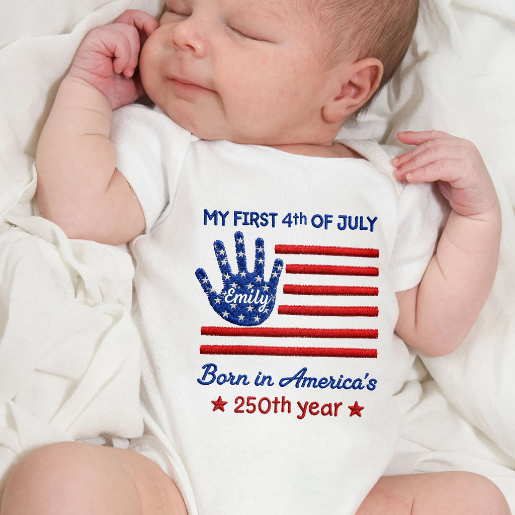 Personalized 4th of July Baby Onesie Custom Handprint Gift Baby Onesie GradoCreations