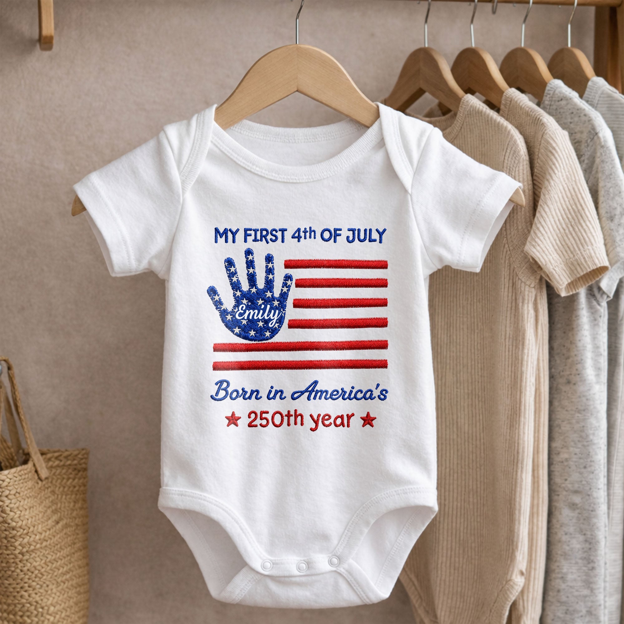 Personalized 4th of July Baby Onesie Custom Handprint Gift Baby Onesie GradoCreations