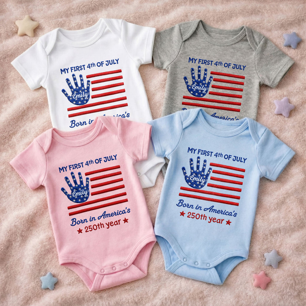 Personalized 4th of July Baby Onesie Custom Handprint Gift Baby Onesie GradoCreations