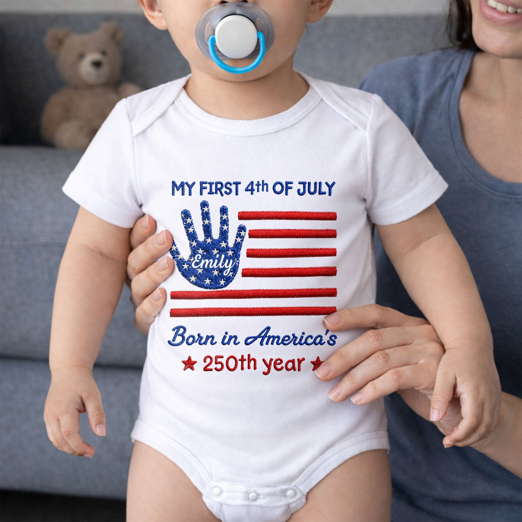 Personalized 4th of July Baby Onesie Custom Handprint Gift Baby Onesie GradoCreations