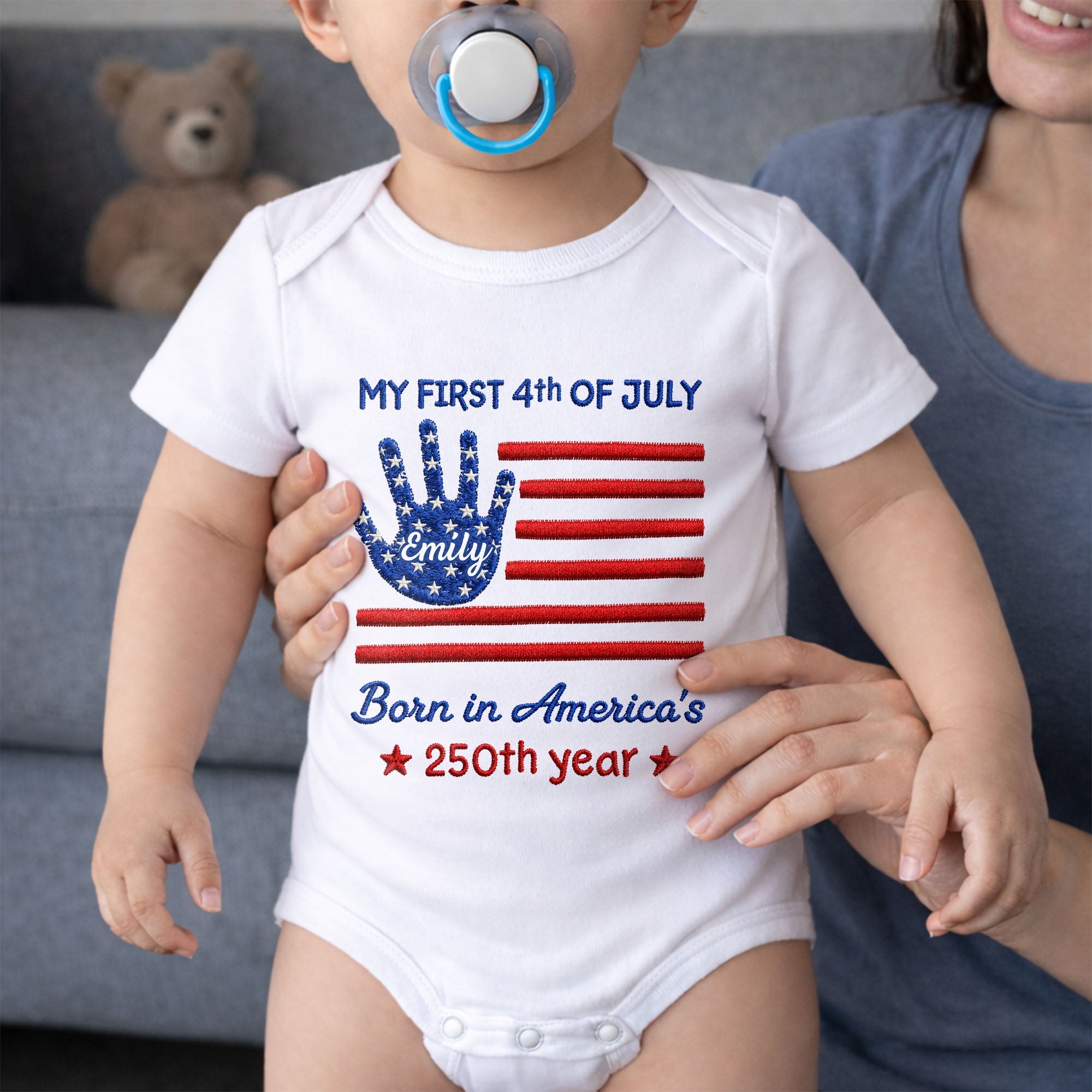 Personalized 4th of July Baby Onesie Custom Handprint Gift Baby Onesie GradoCreations