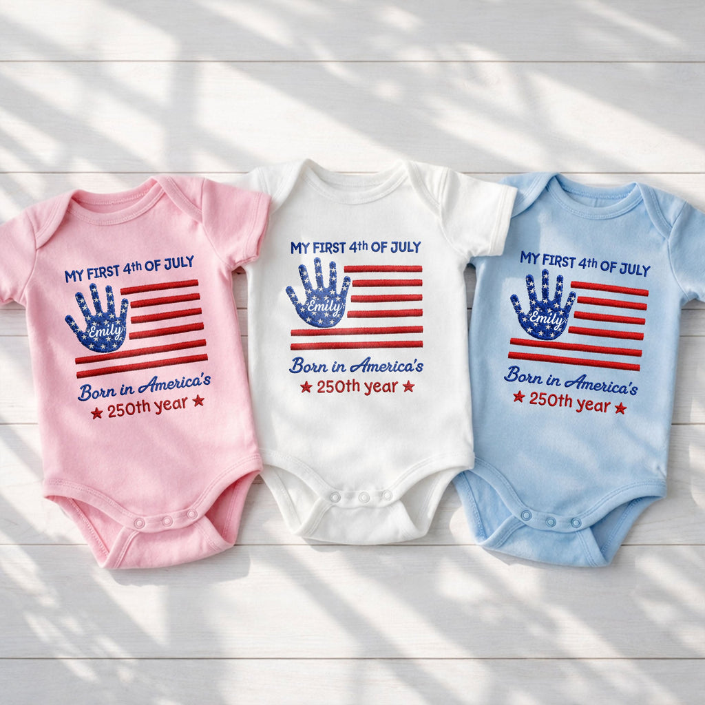 Personalized 4th of July Baby Onesie Custom Handprint Gift Baby Onesie GradoCreations