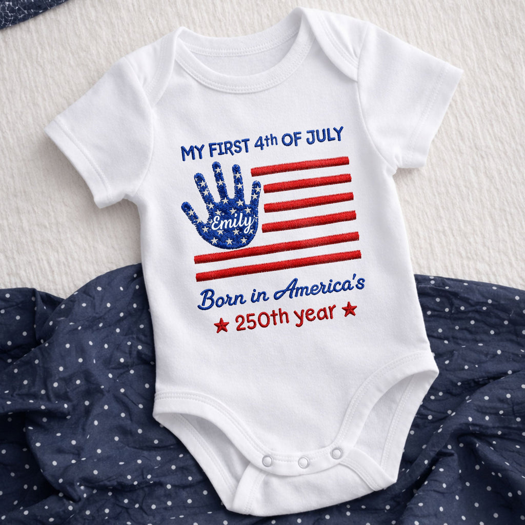 Personalized 4th of July Baby Onesie Custom Handprint Gift Baby Onesie GradoCreations