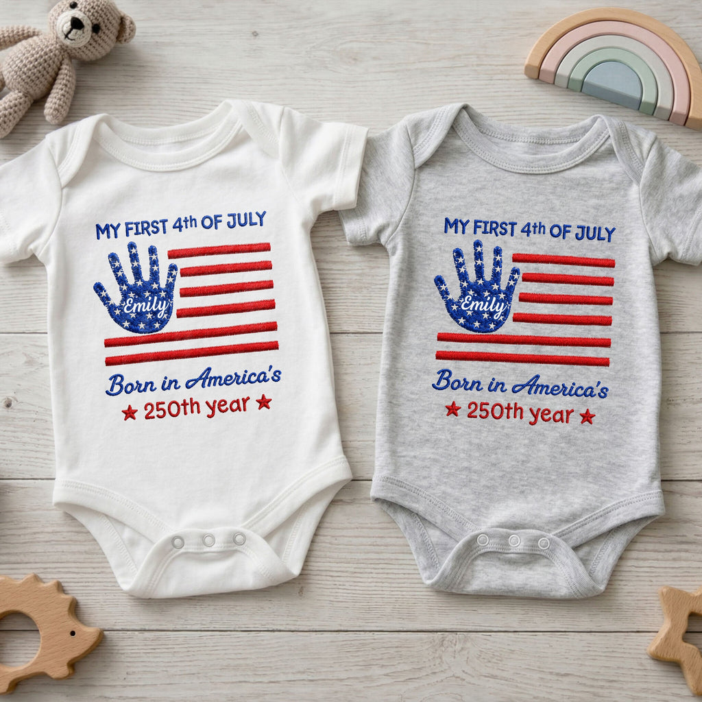 Personalized 4th of July Baby Onesie Custom Handprint Gift Baby Onesie GradoCreations