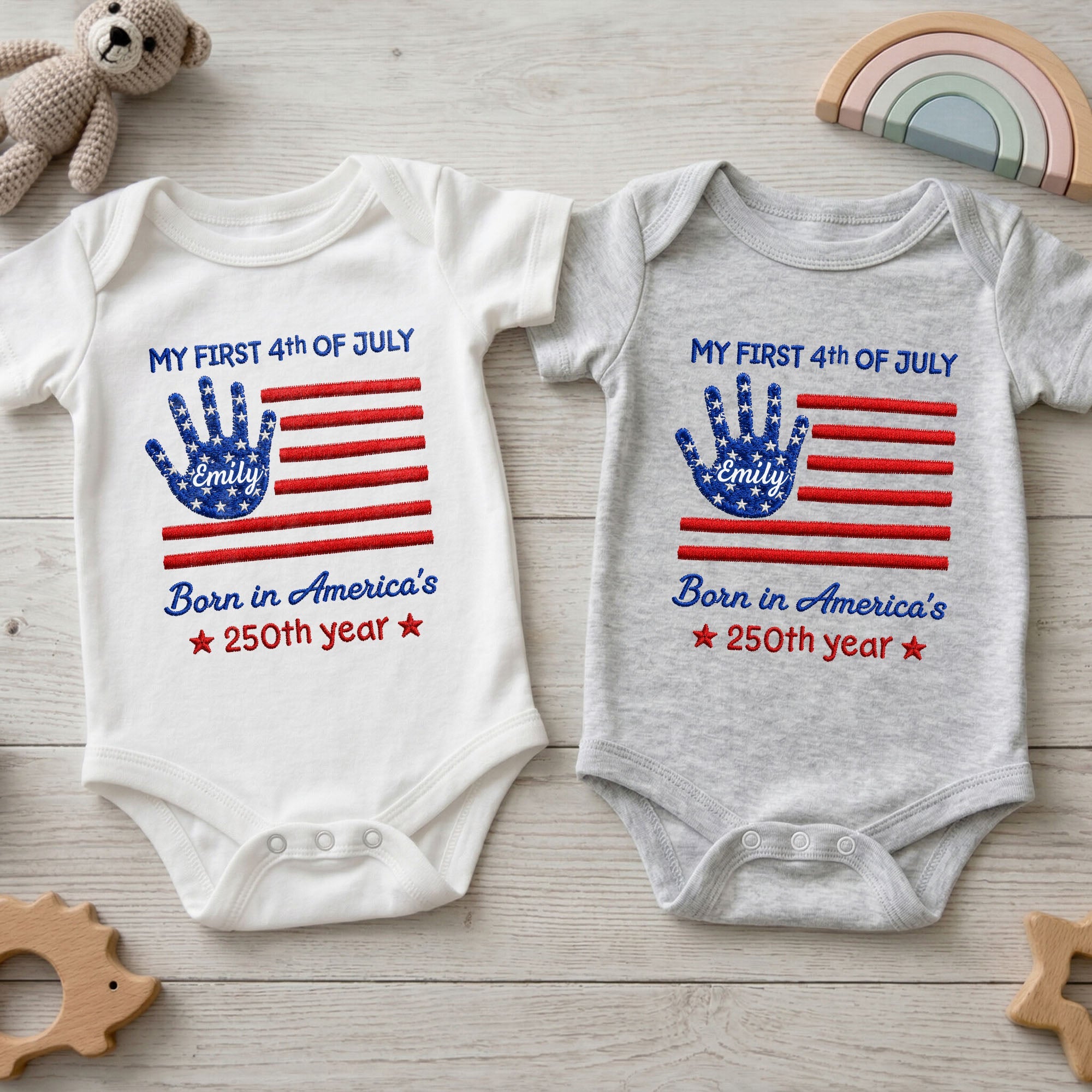 Personalized 4th of July Baby Onesie Custom Handprint Gift Baby Onesie GradoCreations