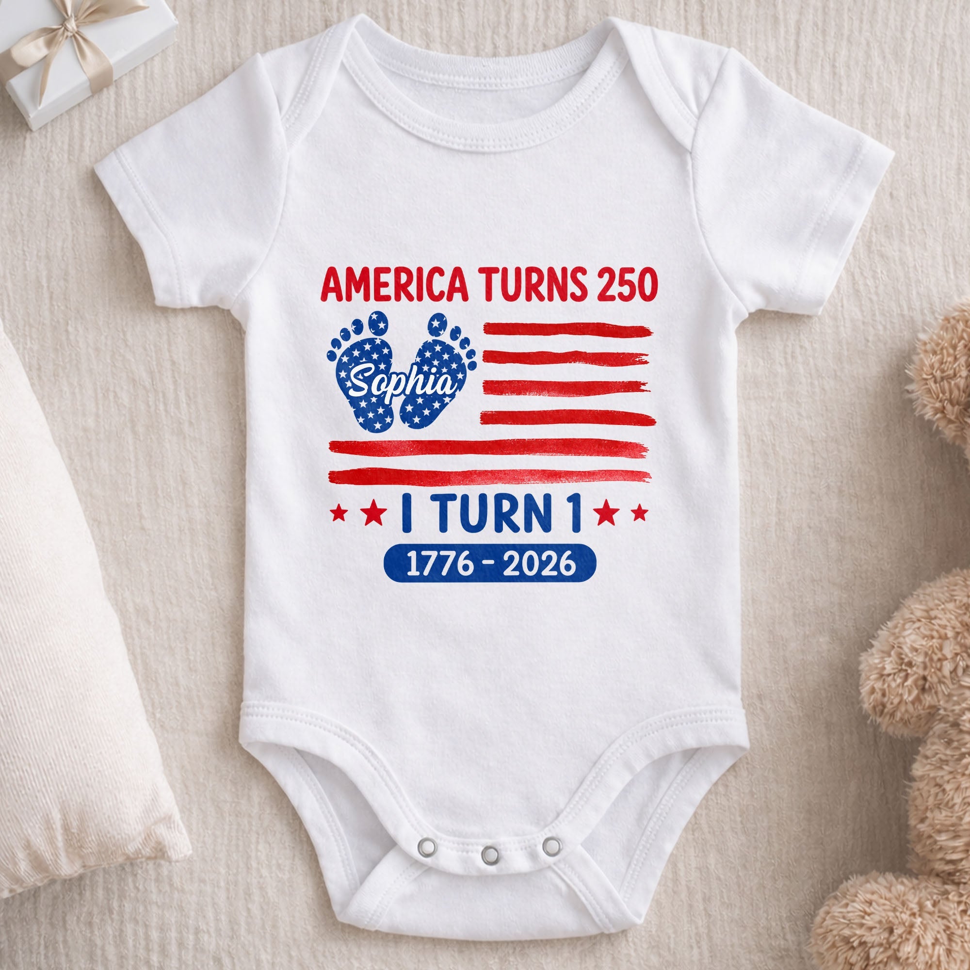 Personalized Baby Onesie Custom Name American Flag First Birthday Gift Baby Onesie GradoCreations