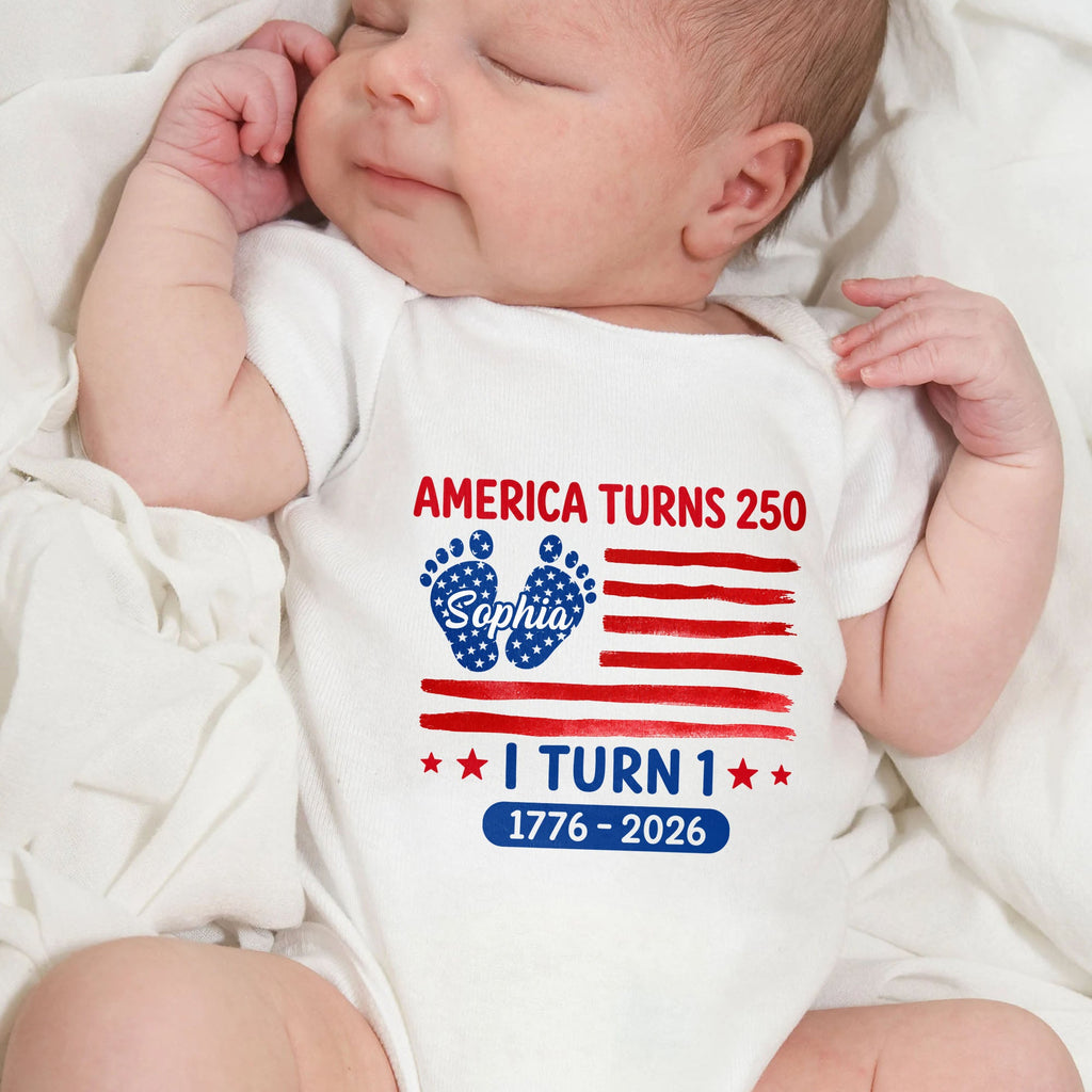 Personalized Baby Onesie Custom Name American Flag First Birthday Gift Baby Onesie GradoCreations