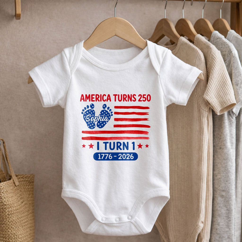Personalized Baby Onesie Custom Name American Flag First Birthday Gift Baby Onesie GradoCreations