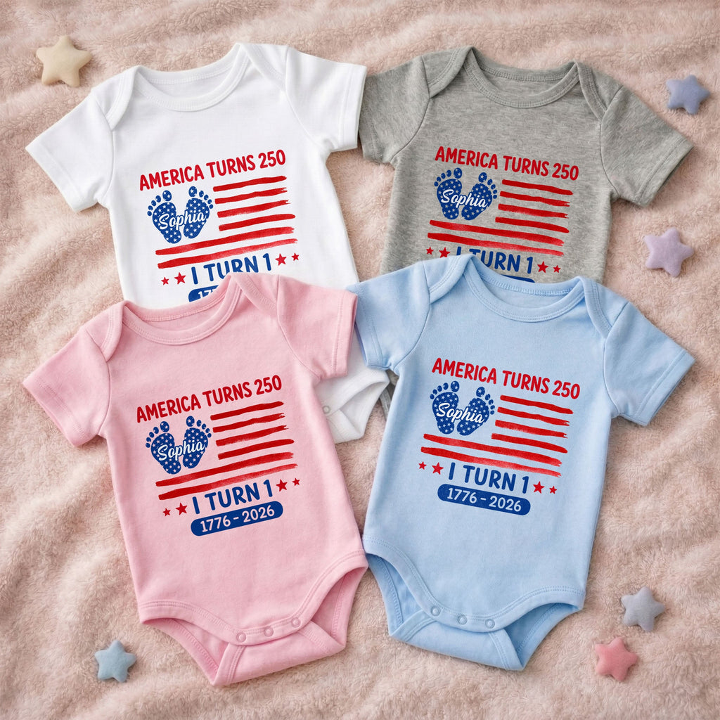 Personalized Baby Onesie Custom Name American Flag First Birthday Gift Baby Onesie GradoCreations