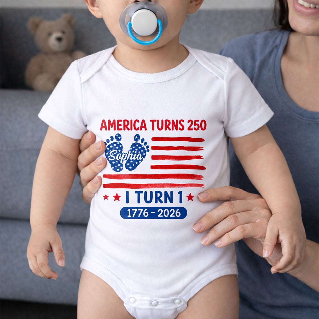 Personalized Baby Onesie Custom Name American Flag First Birthday Gift Baby Onesie GradoCreations
