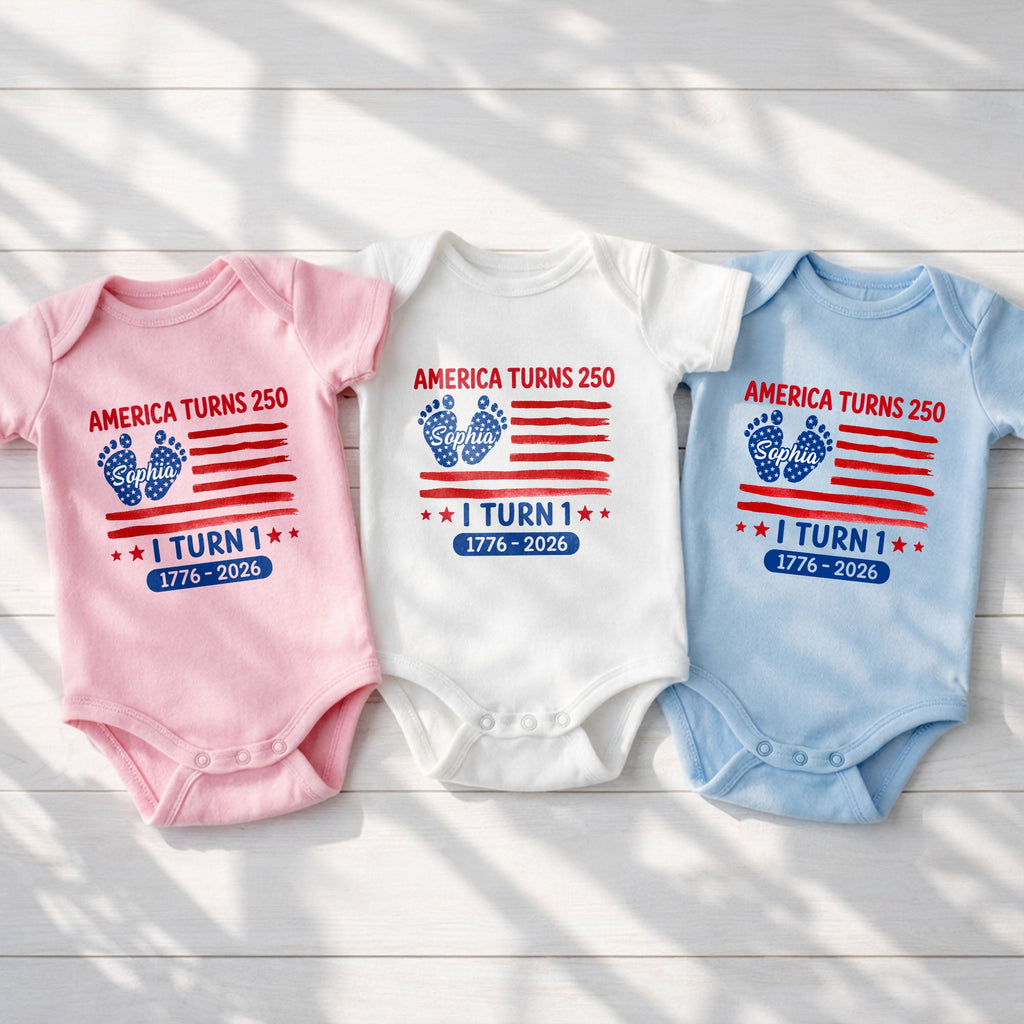Personalized Baby Onesie Custom Name American Flag First Birthday Gift Baby Onesie GradoCreations