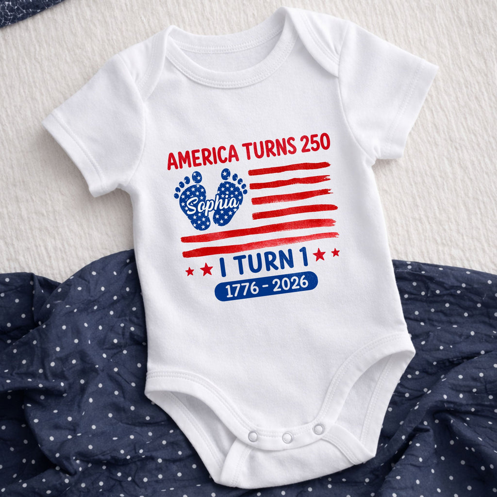 Personalized Baby Onesie Custom Name American Flag First Birthday Gift Baby Onesie GradoCreations