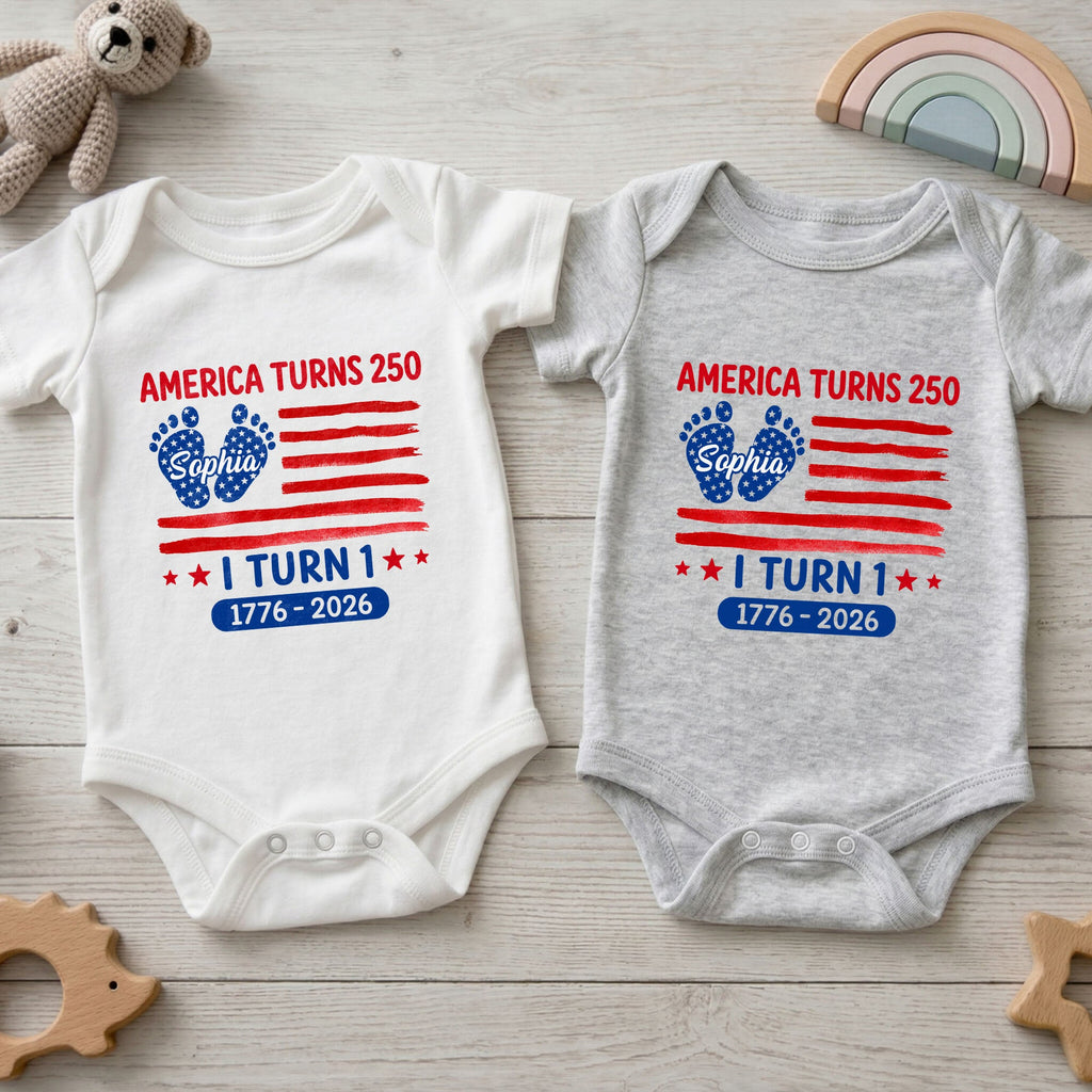 Personalized Baby Onesie Custom Name American Flag First Birthday Gift Baby Onesie GradoCreations